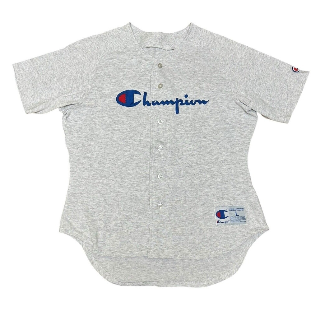 Vintage‎ Champion Baseball Jersey Gray Spellout Stitched RARE Large Women's